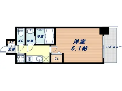 プレサンスタワー難波ウエスト(1K/8階)の間取り写真