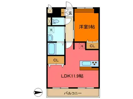 グランドゥール(1LDK/2階)の間取り写真