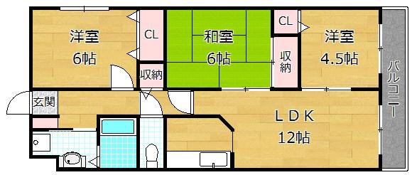 フェリース樟葉(3LDK/2階)の間取り写真