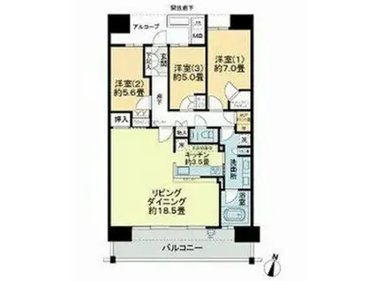 パークホームズ仙台定禅寺通(3LDK/18階)の間取り写真