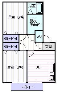 セゾンルピナス A棟(2DK/2階)の間取り写真