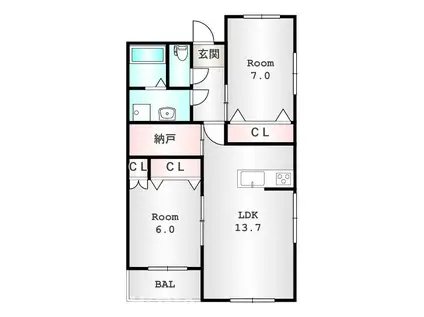 エフォール(2LDK/3階)の間取り写真