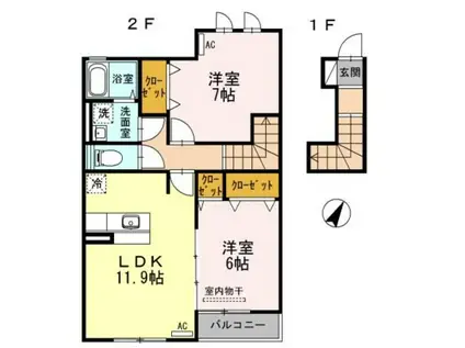 パセオプラシード成田C(2LDK/2階)の間取り写真