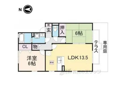 グリーンヴィレッジあいB(2LDK/1階)の間取り写真