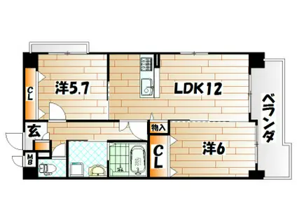 エルティアラ上富野II(2LDK/3階)の間取り写真