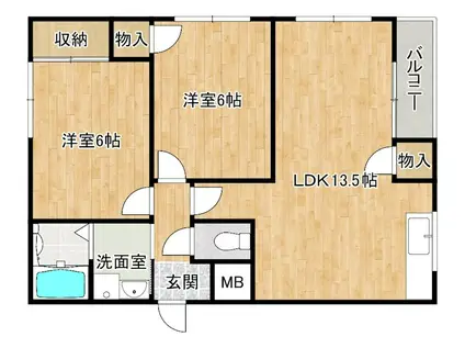 アマデウスVI(2LDK/1階)の間取り写真