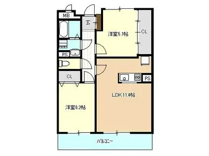 トゥールアブニール(2LDK/2階)の間取り写真