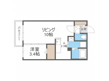 ラフィナート麻生(1LDK/3階)の間取り写真