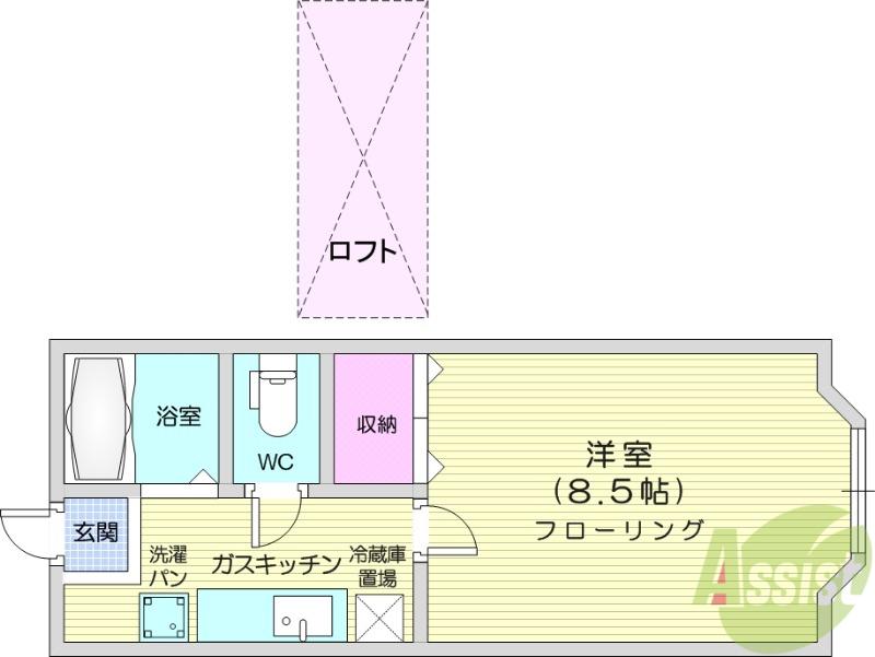ホワイトキャッスル34番館(1K/2階)の間取り写真