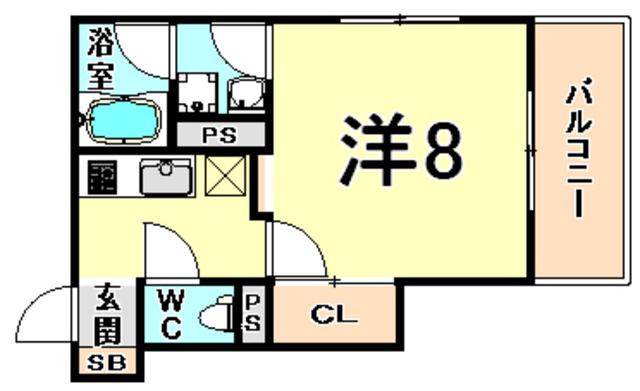 プレジール東難波(1K/1階)の間取り写真