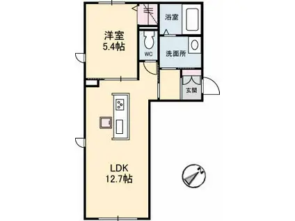 プロムノワール湯田温泉駅前シャンパーニュ(1LDK/1階)の間取り写真