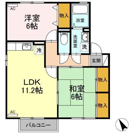 アネックスカガワ A・B棟(2LDK/2階)の間取り写真