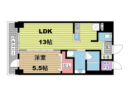 ワコーレ神戸三宮マスターズレジデンス(1LDK/2階)の間取り写真