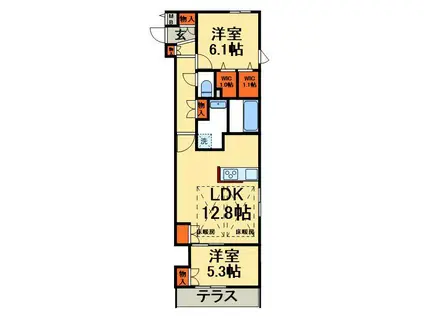 FLOWER FIELDS KASHIWA(2LDK/1階)の間取り写真
