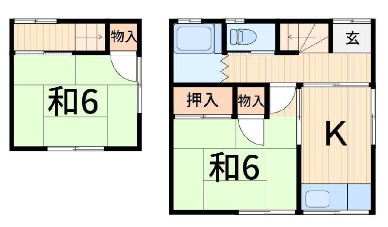 コーポ中台(2K/2階)の間取り写真