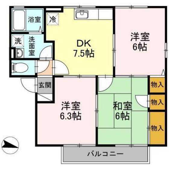 リアルエステート東原C棟(3DK/2階)の間取り写真