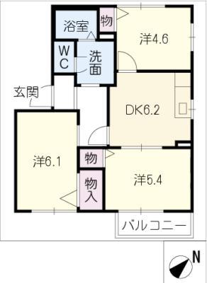 コーポフレグランス B棟(3DK/2階)の間取り写真