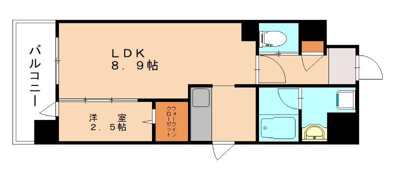 YSP城野(1LDK/9階)の間取り写真