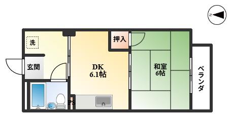 アメニティ曽根(1DK/2階)の間取り写真