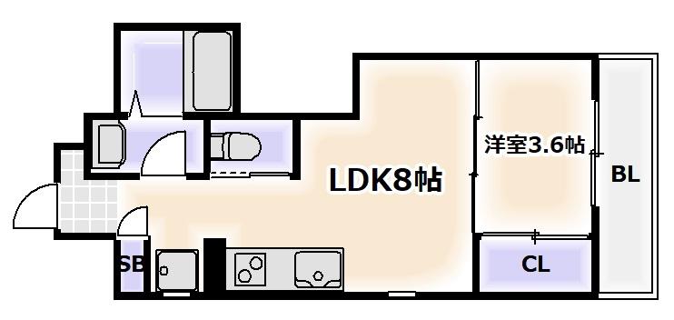 クローバー・レジデンス桑津(1LDK/5階)の間取り写真