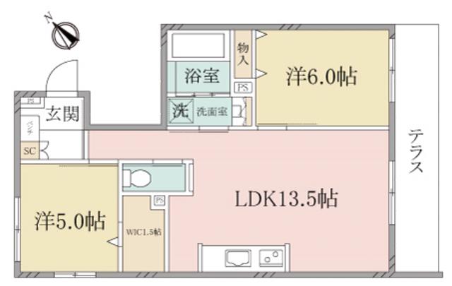 ヘーベルヴィレッジ浦和南ノーブルレジデンス(2LDK/1階)の間取り写真