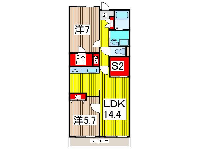 ルクレ川口イースト(2LDK/8階)の間取り写真