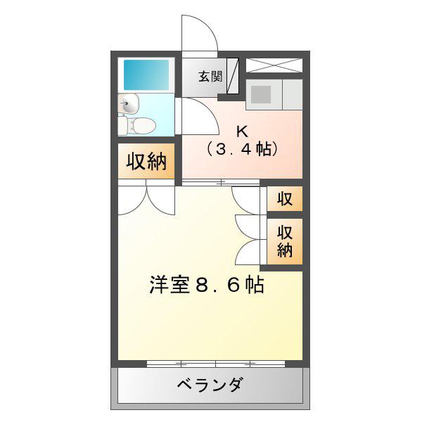ガーデンビュー(1K/2階)の間取り写真