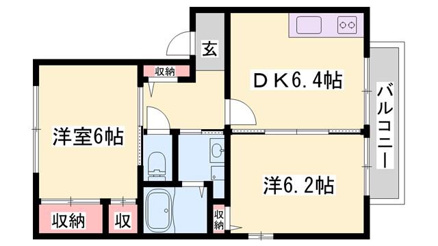 ラ・クレールA棟(2DK/1階)の間取り写真