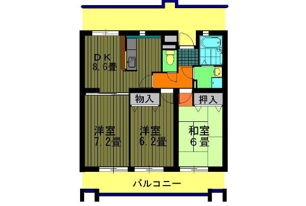 ソレアードパラシオン(3DK/4階)の間取り写真