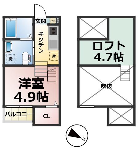 エスポワール堀田(1SK/2階)の間取り写真