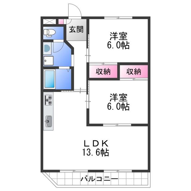ラピュタ宮前(2LDK/4階)の間取り写真