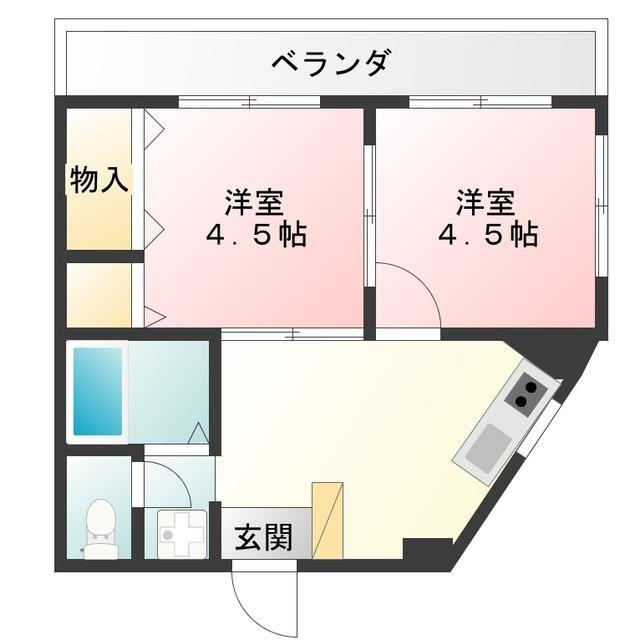 スリーゼビル(2DK/2階)の間取り写真