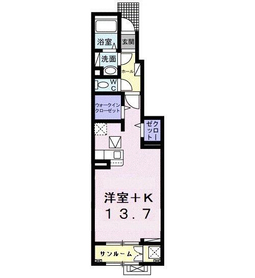 アッシュ ヒル IV(1K/1階)の間取り写真