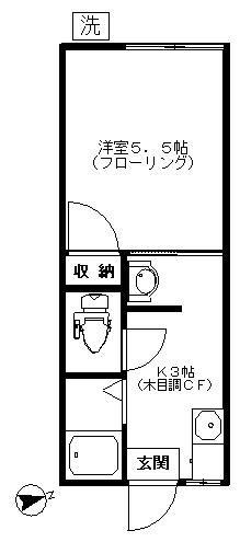 経堂グリーンハイツ(1K/1階)の間取り写真