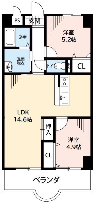 天神山マンションI号館(2LDK/1階)の間取り写真