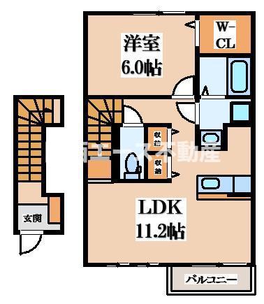 ブルック・コートA棟(1LDK/2階)の間取り写真