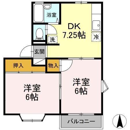 ハイム72 B棟(2DK/2階)の間取り写真