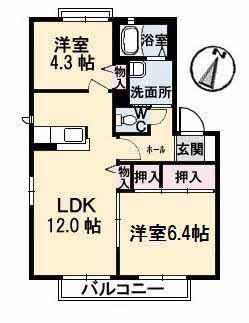 ノーザンライツC棟(2LDK/2階)の間取り写真