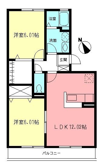 ソレアード生田(2LDK/2階)の間取り写真