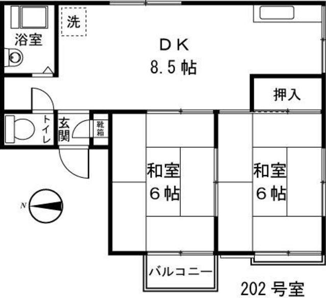 コスモハイツユギ(2DK/2階)の間取り写真