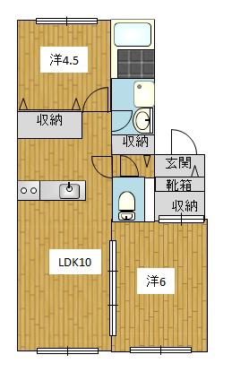 ディアス二の岡(2LDK/1階)の間取り写真