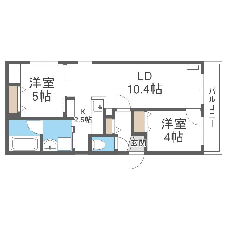プエンテ発寒(2LDK/1階)の間取り写真