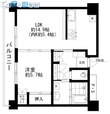 富士マンション(1LDK/11階)の間取り写真