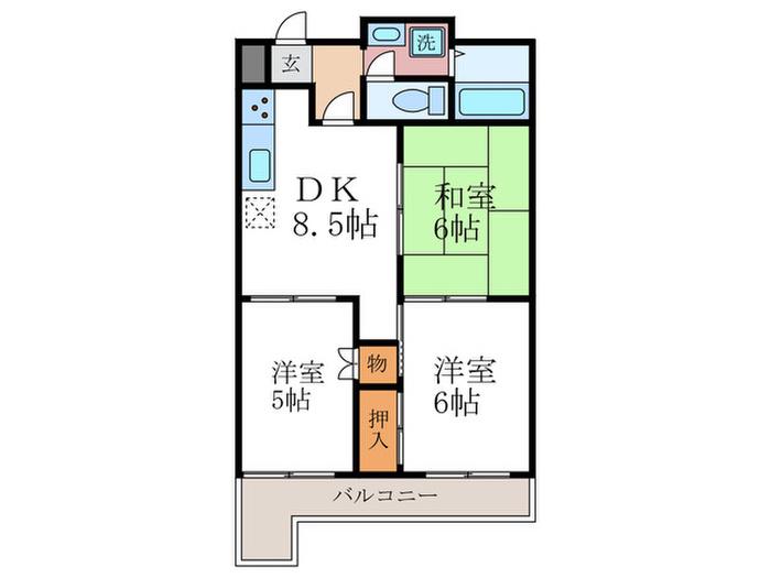 ハイツサイプリス A棟(3DK/3階)の間取り写真