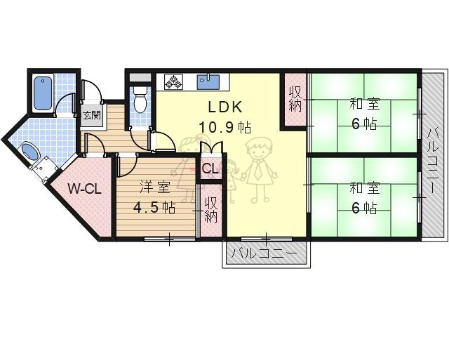 天王寺サンハイツ(3LDK/6階)の間取り写真