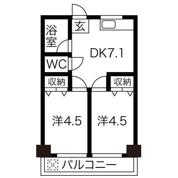 向陽ビル(2DK/6階)の間取り写真