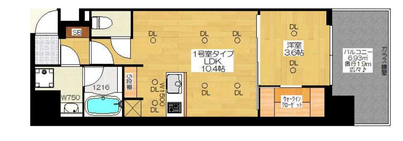 ブエナビスタ難波タワー(1LDK/4階)の間取り写真