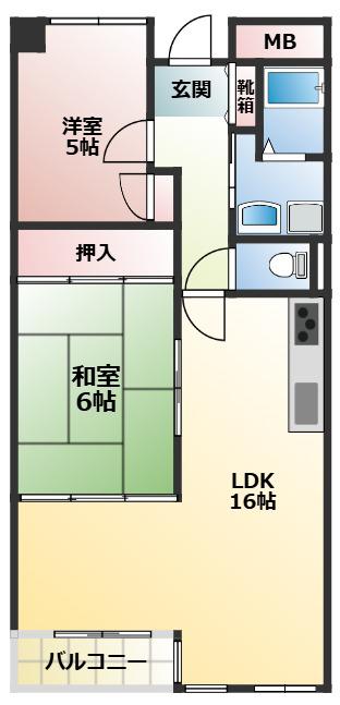ラポート大日(2LDK/5階)の間取り写真