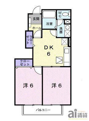 マロン ヴィラ(2DK/1階)の間取り写真