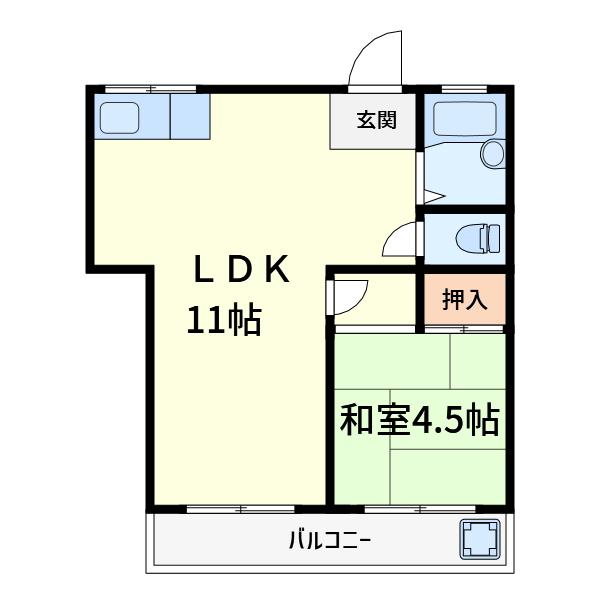 ローズマンション(1LDK/2階)の間取り写真